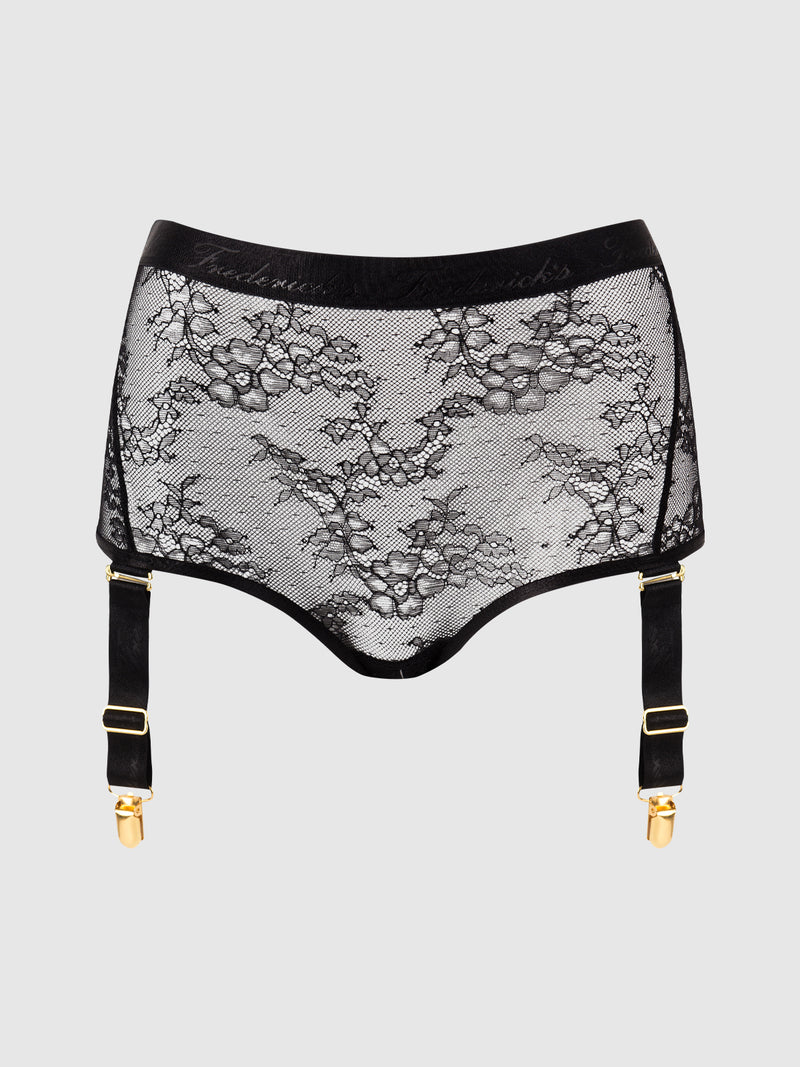 Pia Lace Cutout & High-Waist Garter Panty - Frederick's Of Hollywood