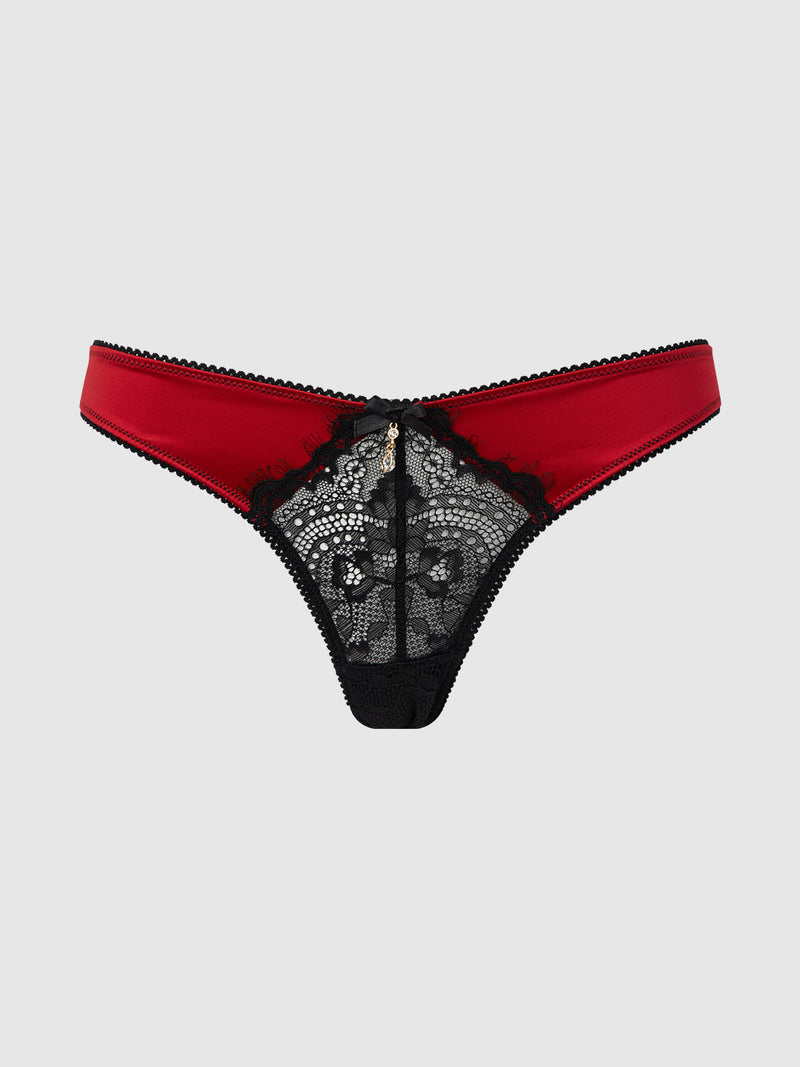 Lexi Lace Liquid Satin Open Back Hipster - Frederick's of Hollywood