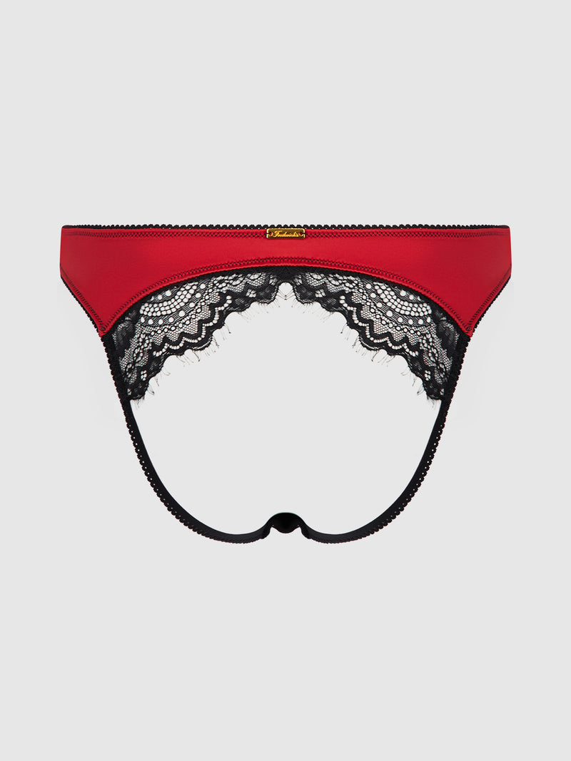 Lexi Lace Liquid Satin Open Back Hipster - Frederick's of Hollywood