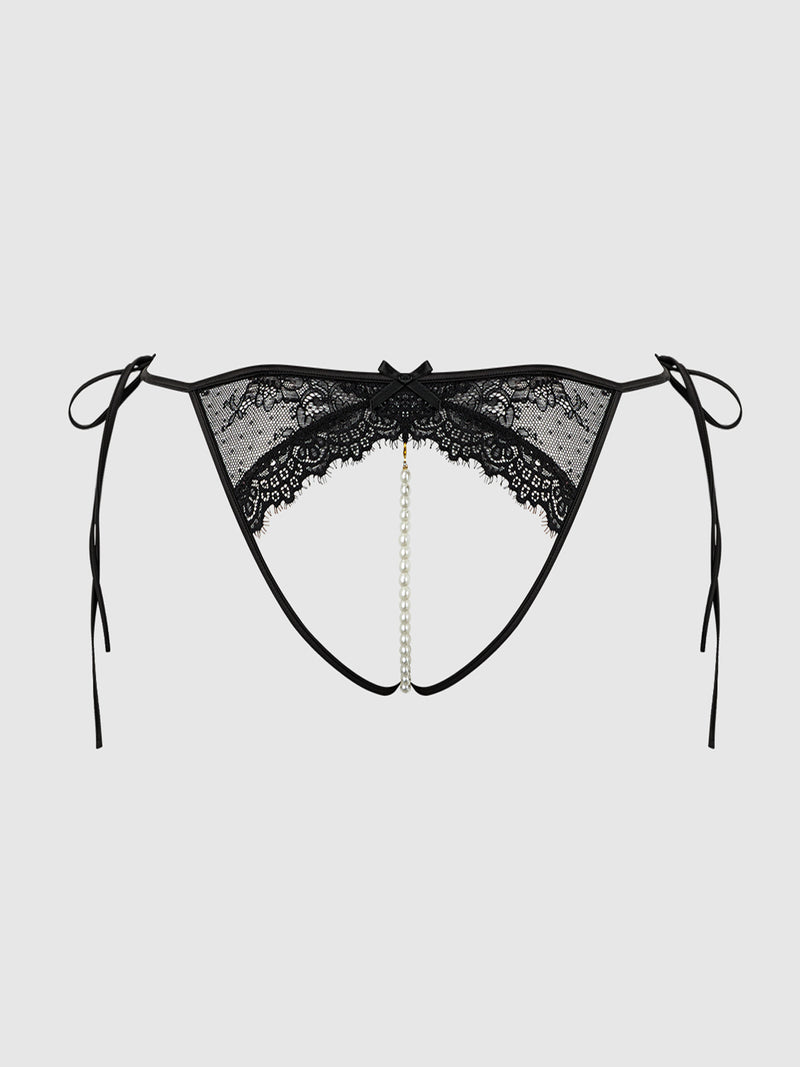 Rosalind Lace Crotchless & Pearl Tie Side Bikini - Frederick's of Hollywood