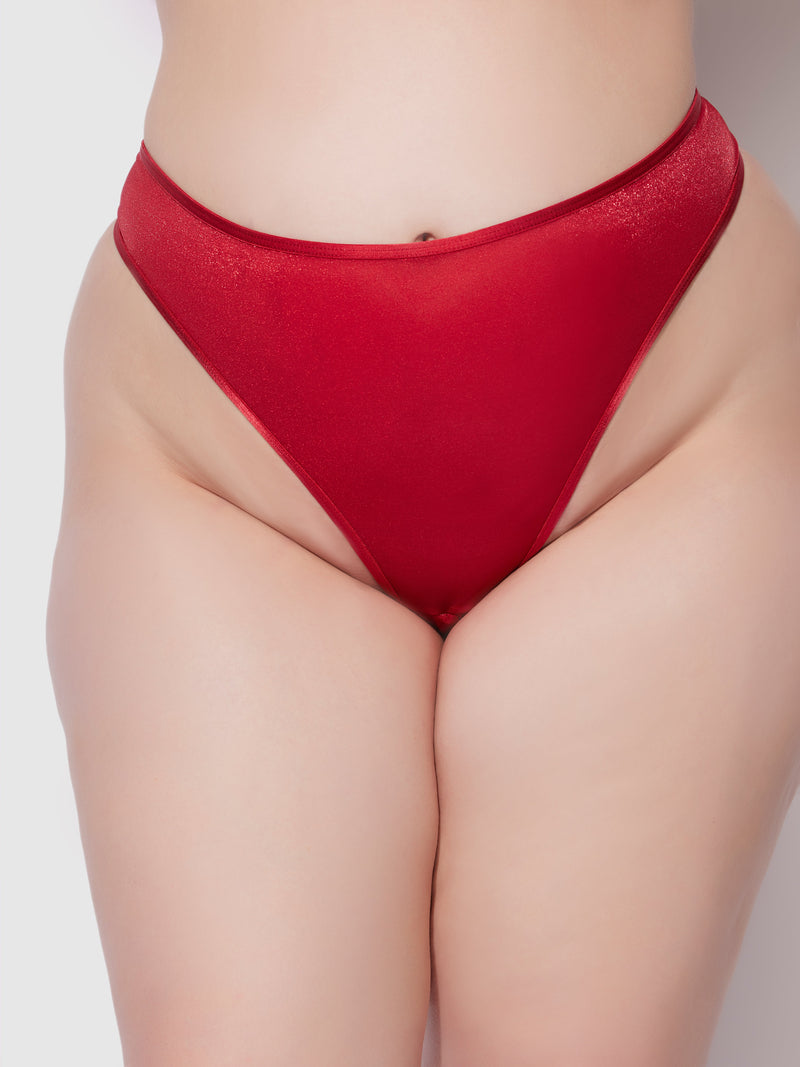 A close-up of a person wearing the Vivienne Crotchless Mesh Thong by Frederick's of Hollywood, highlighting their midsection and upper thighs against a neutral background.