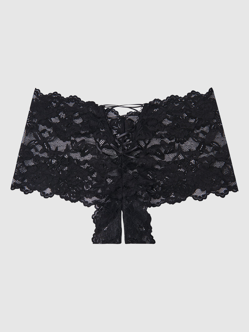 Mabel Crotchless Lace Up Back Cheeky - Frederick's of Hollywood