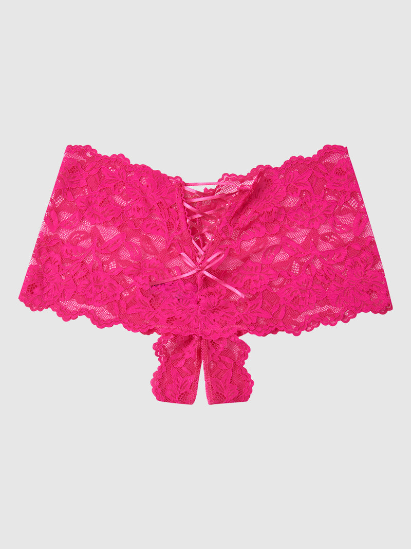 Mabel Crotchless Lace Up Back Cheeky - Frederick's of Hollywood