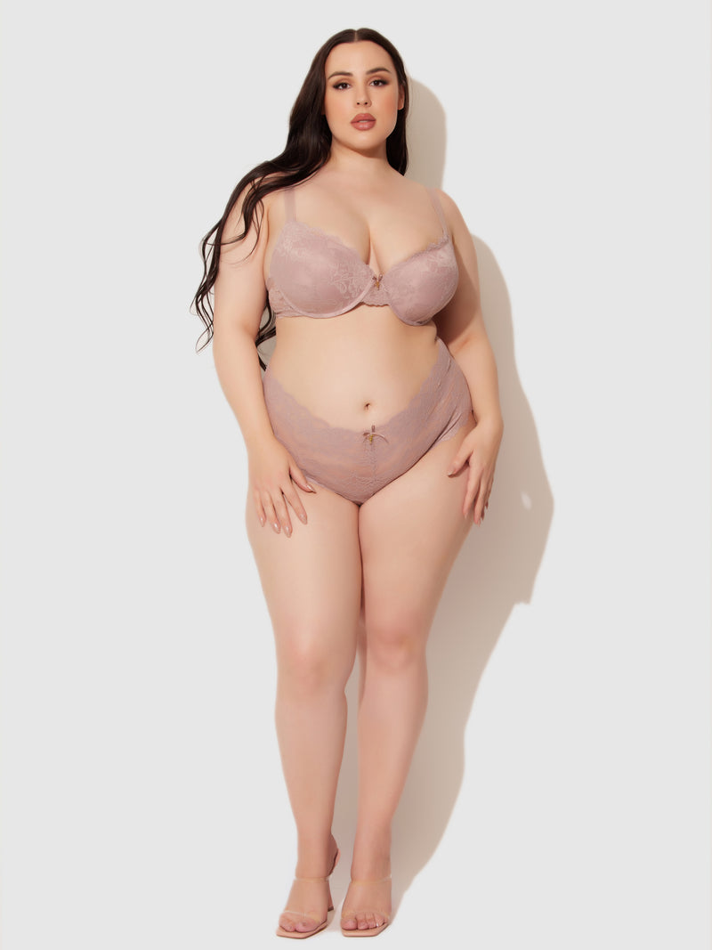 Mabel Crotchless Lace Up Back Cheeky - Woodrose