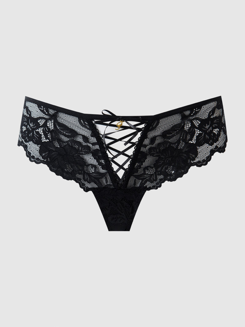 Mabel Lace Up Front Tanga - Frederick's of Hollywood