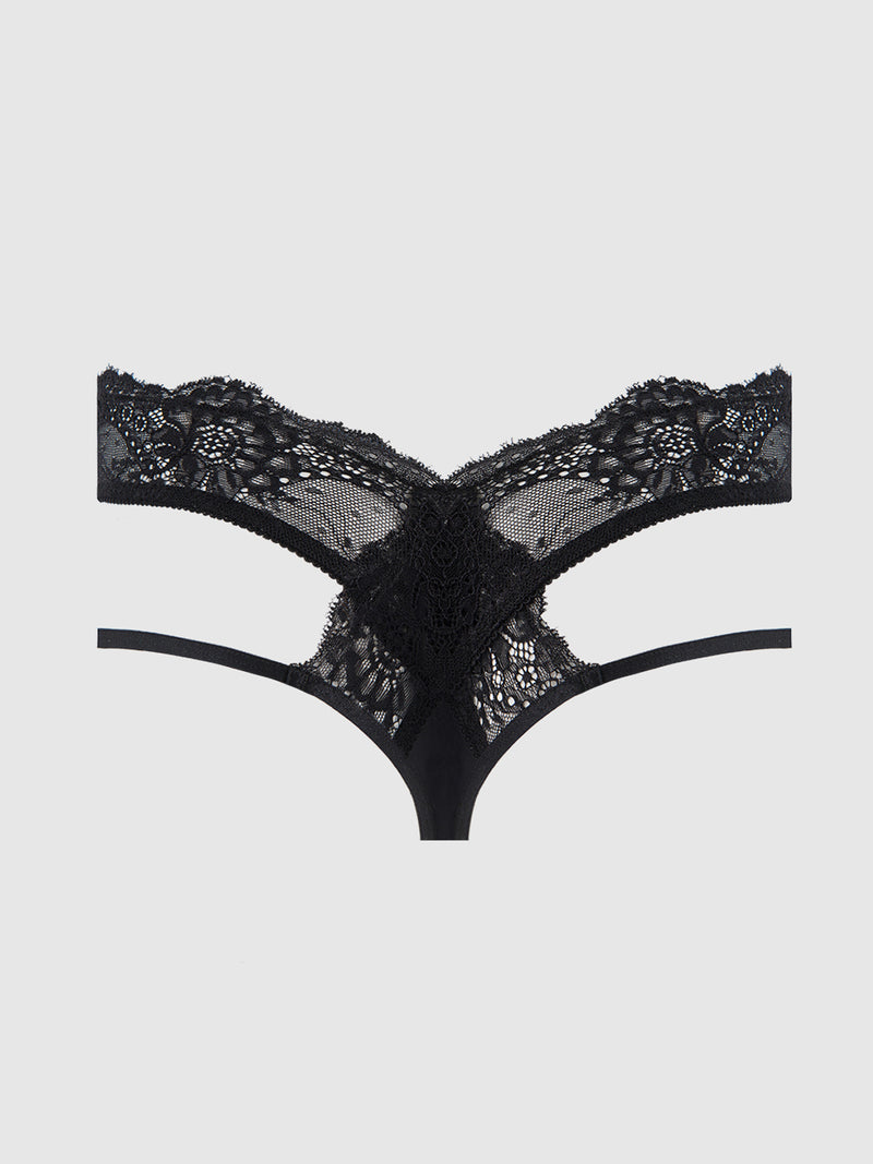 Aria Stretch Lace & Strappy Tanga - Frederick's of Hollywood