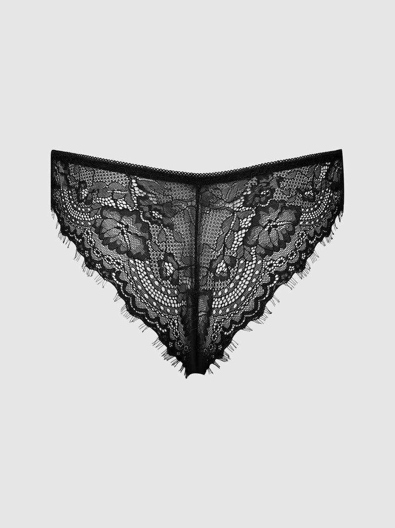 Corinne Lace Tanga black lace panties featuring a scalloped edge and a romantic design.