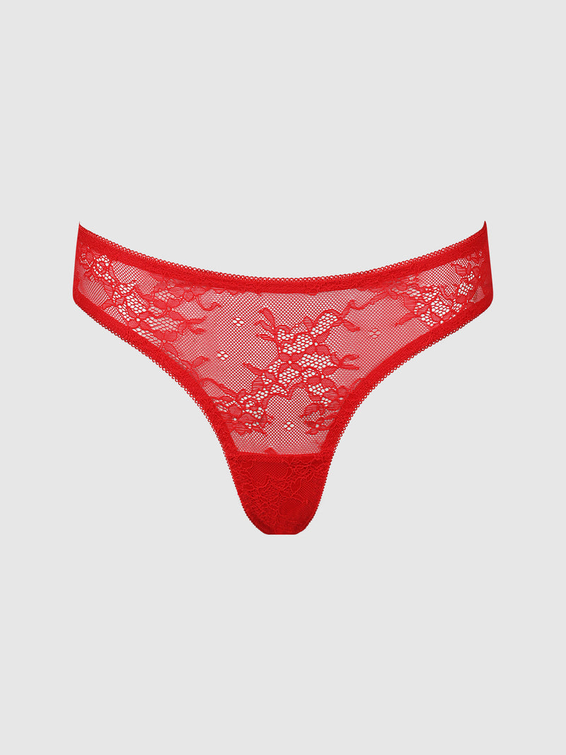 Romantic red floral lace Corinne Lace Tanga panty.