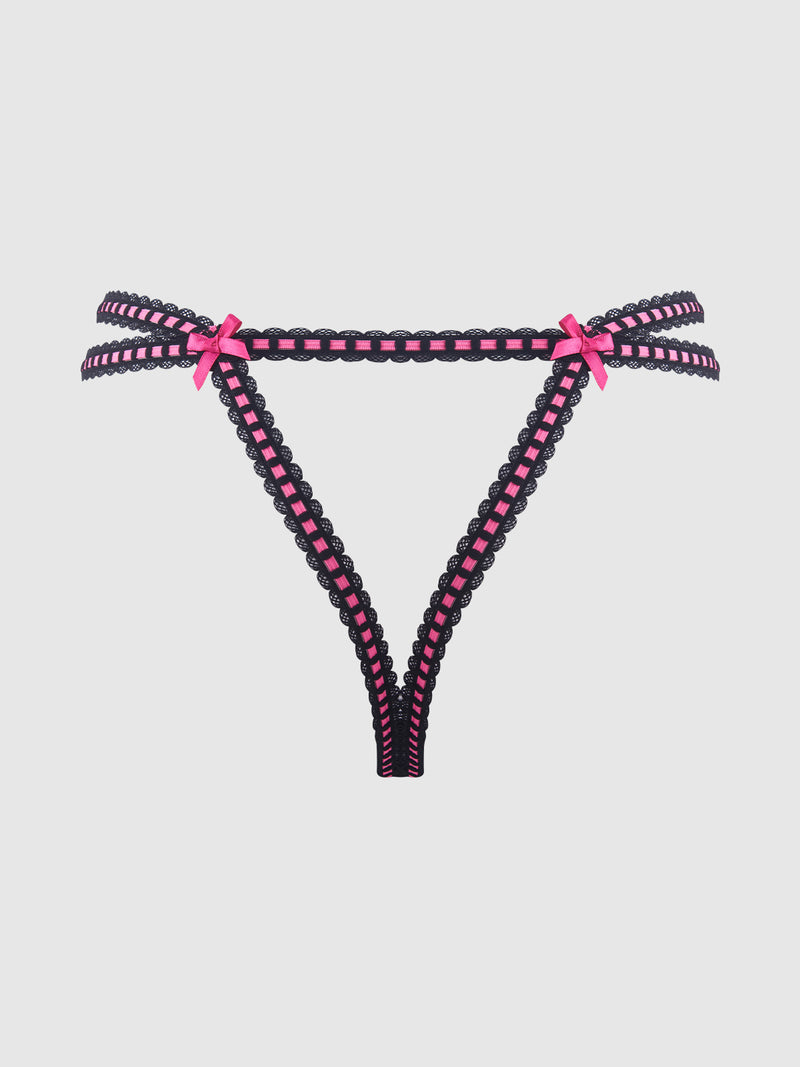 Harlow Embroidered Mesh & Elastic Backless Cheeky - Frederick's of Hollywood