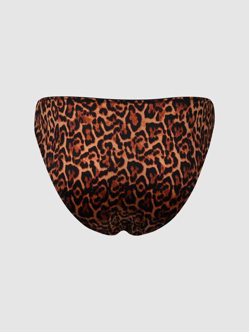 Lexi Liquid Satin Hipster by Frederick's of Hollywood shown from the back on a light grey background, featuring a bold, multicolored leopard print.