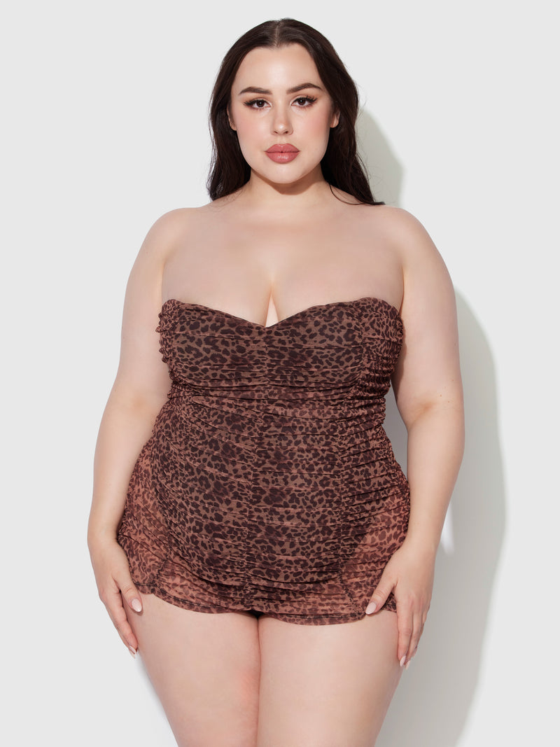 Alanza Mesh Rusched Strapless Swim One Piece - Frederick's of Hollywood