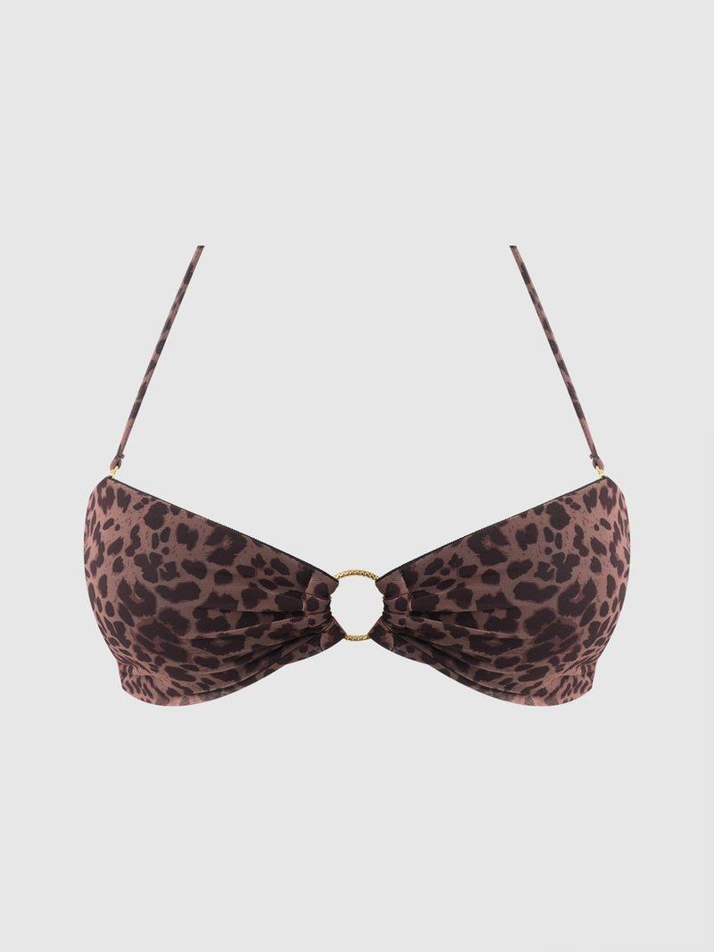 Alanza Leopard Mesh Bandeau Swim Top - Frederick's of Hollywood