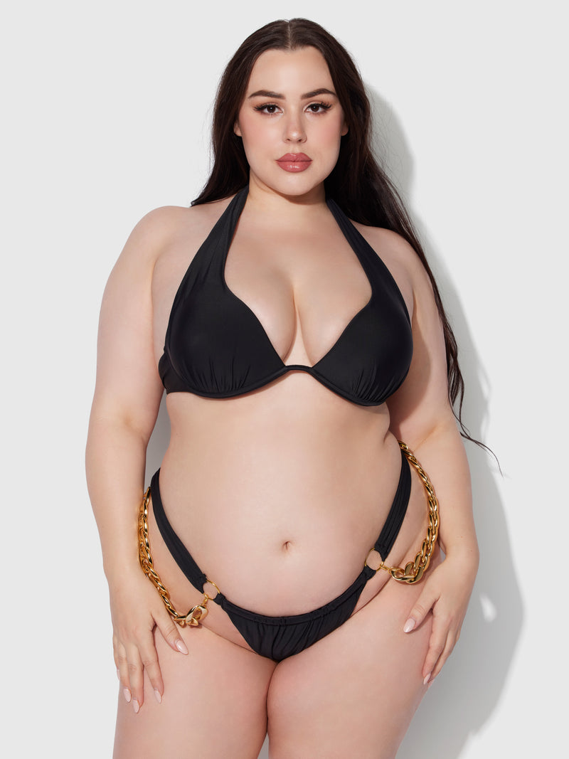Rising Star Wrap Halter Push Up Swim Top - Black/Gold