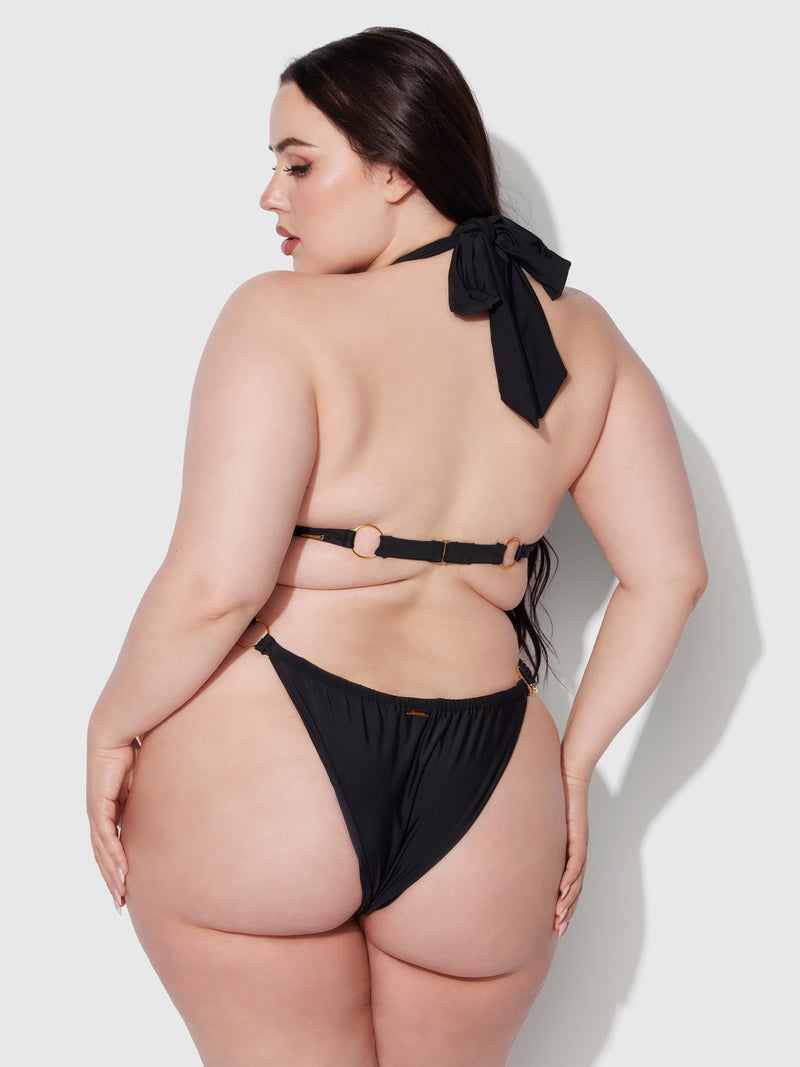 Rising Star Wrap Halter Push Up Swim Top - Black/Gold