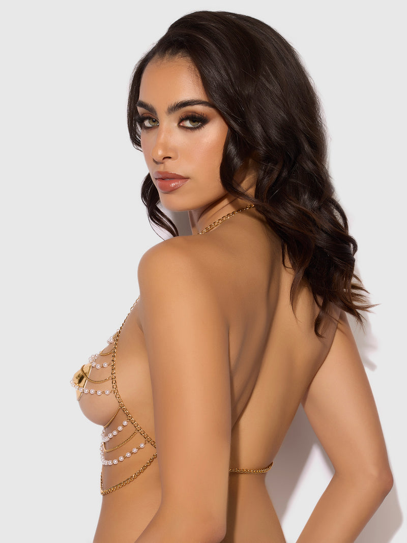 Ziggy Pearl & Chain Draped Bralette - Frederick's of Hollywood
