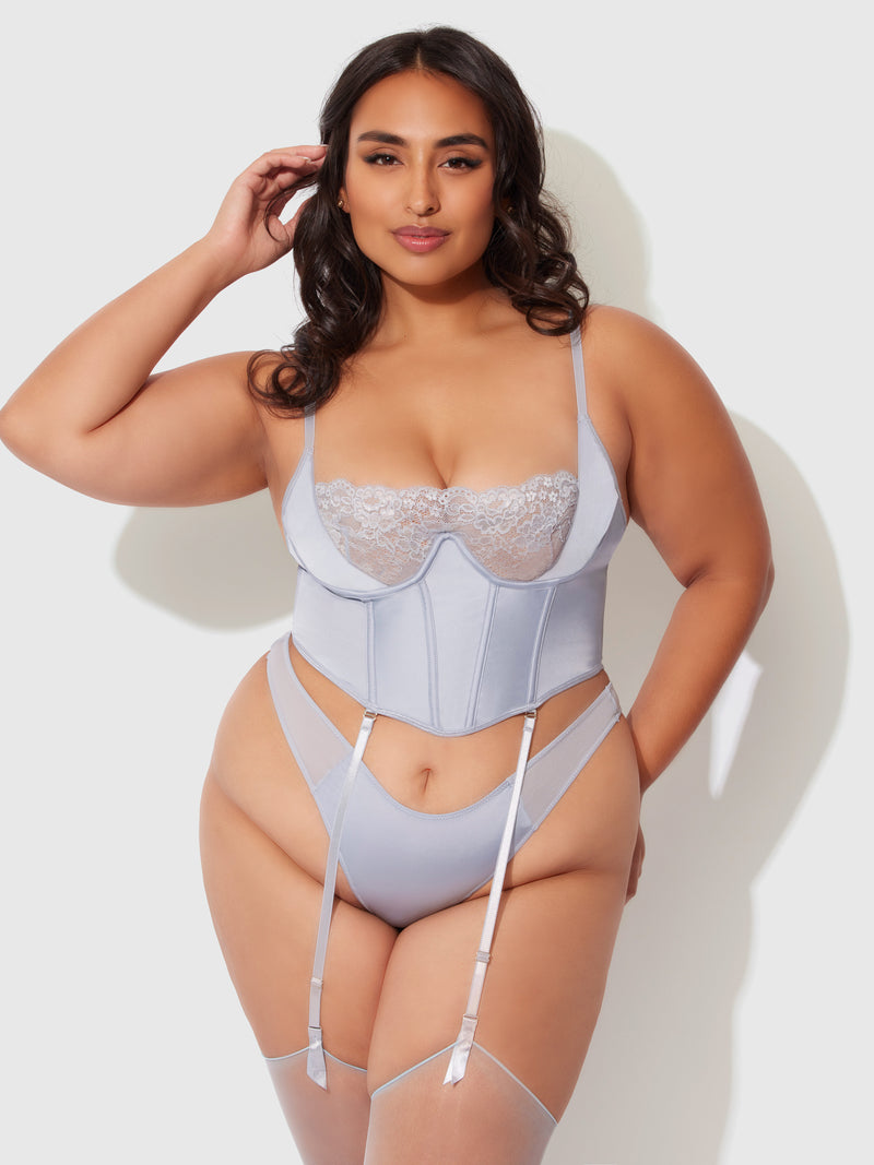 Serenity Lace & Satin Underwire Unlined Bustier - Frederick's of Hollywood