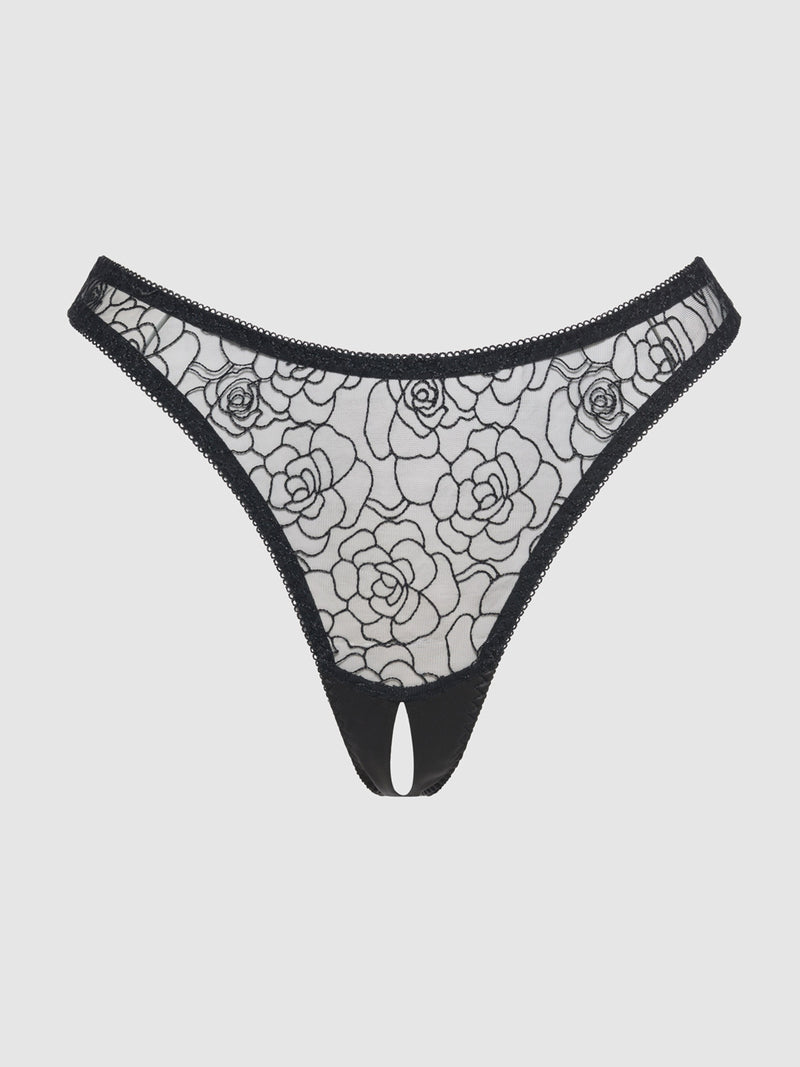 Melrose Embroidered Crotchless Tanga - Fredericks Of Hollywood