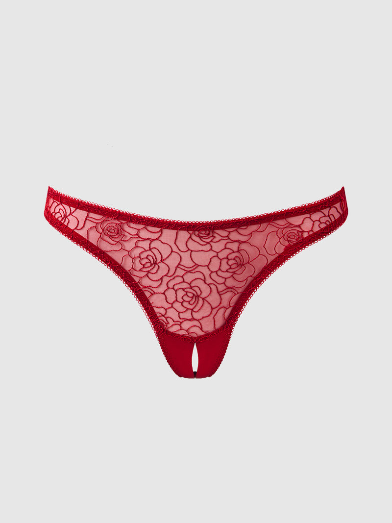 Melrose Embroidered Crotchless Tanga - Frederick's of Hollywood