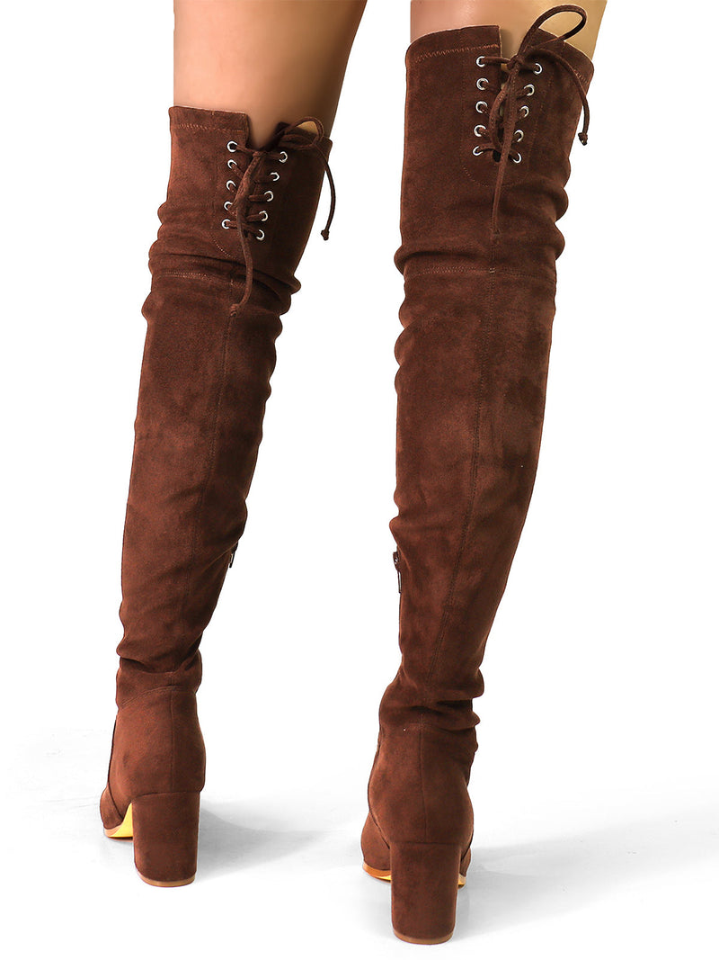Becky Stretchy Thigh High Boots - Frederick's of Hollywood