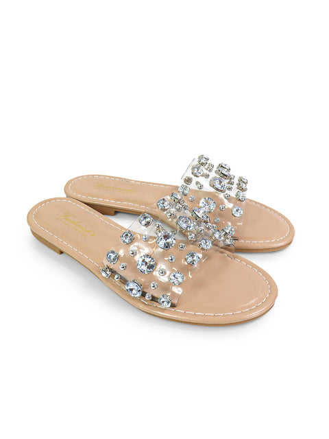 Clarissa Rhinestone Flat Sandal - Frederick's of Hollywood