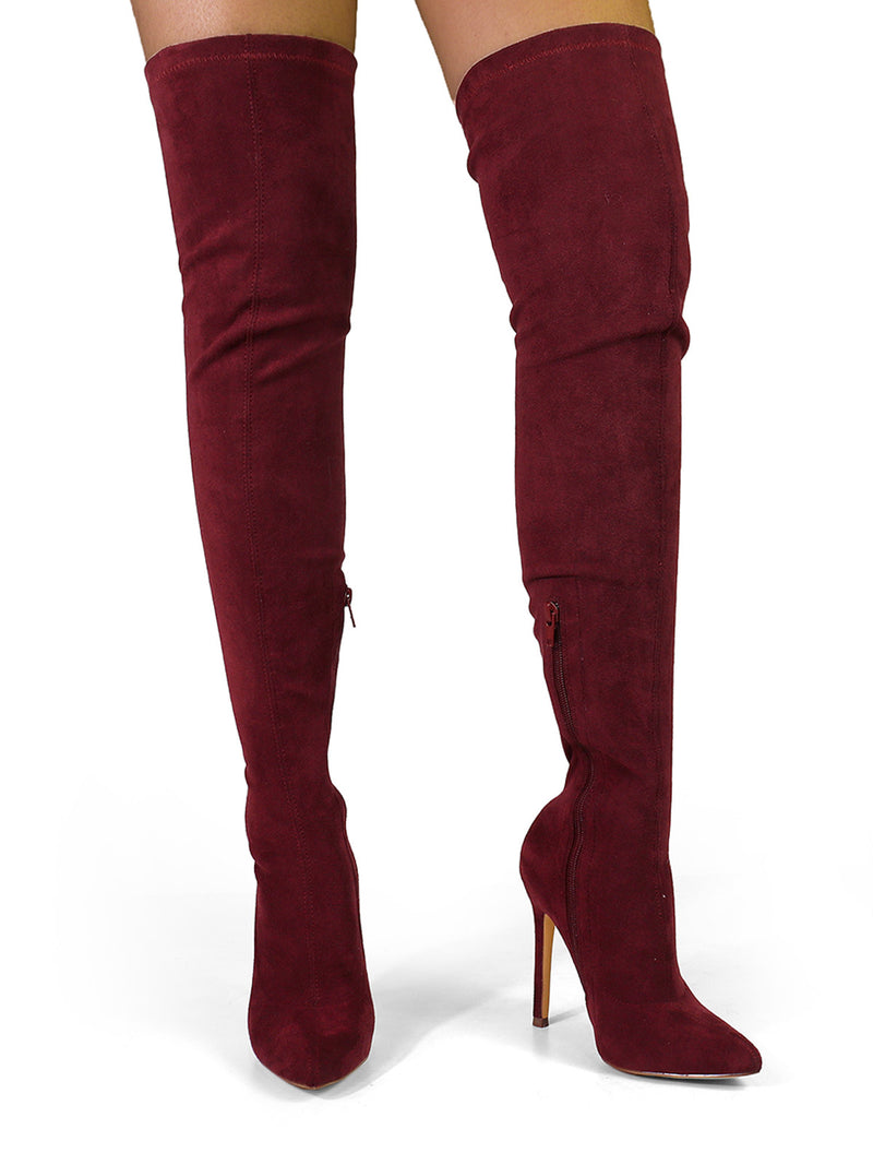 Gisele Stretchy Overknee Heeled Boots - Frederick's of Hollywood