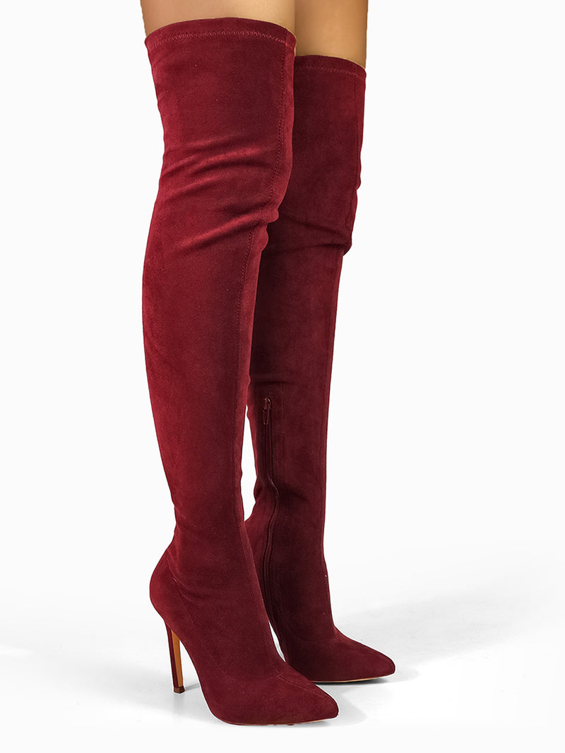 Gisele Stretchy Overknee Heeled Boots - Frederick's of Hollywood