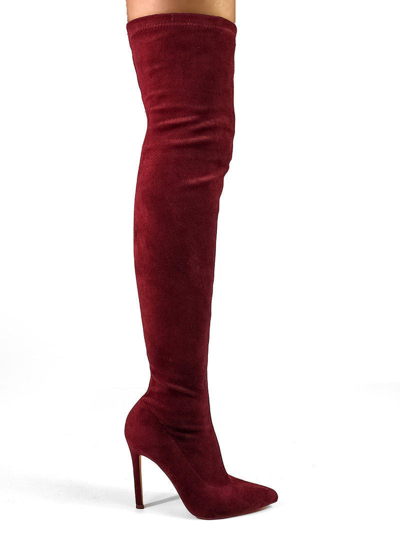 Gisele Stretchy Overknee Heeled Boots - Frederick's of Hollywood