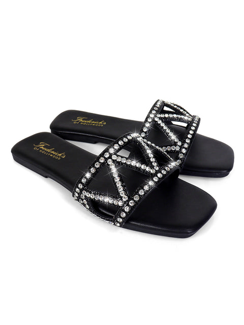 Lucy Rhinestone Flat Sandal - Frederick's of Hollywood