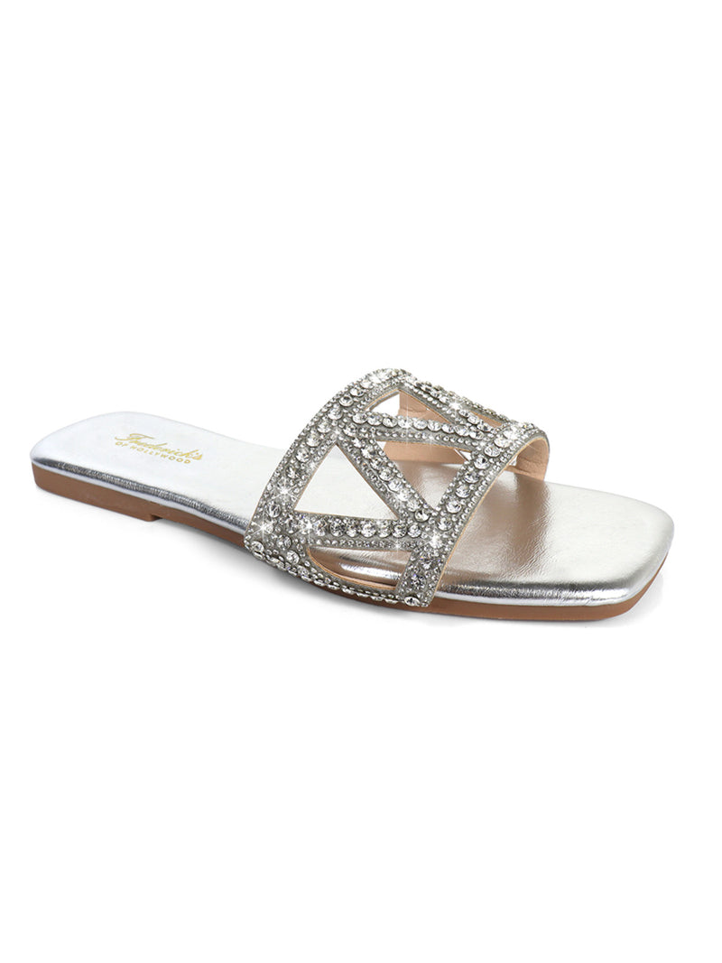 Lucy Rhinestone Flat Sandal - Frederick's of Hollywood