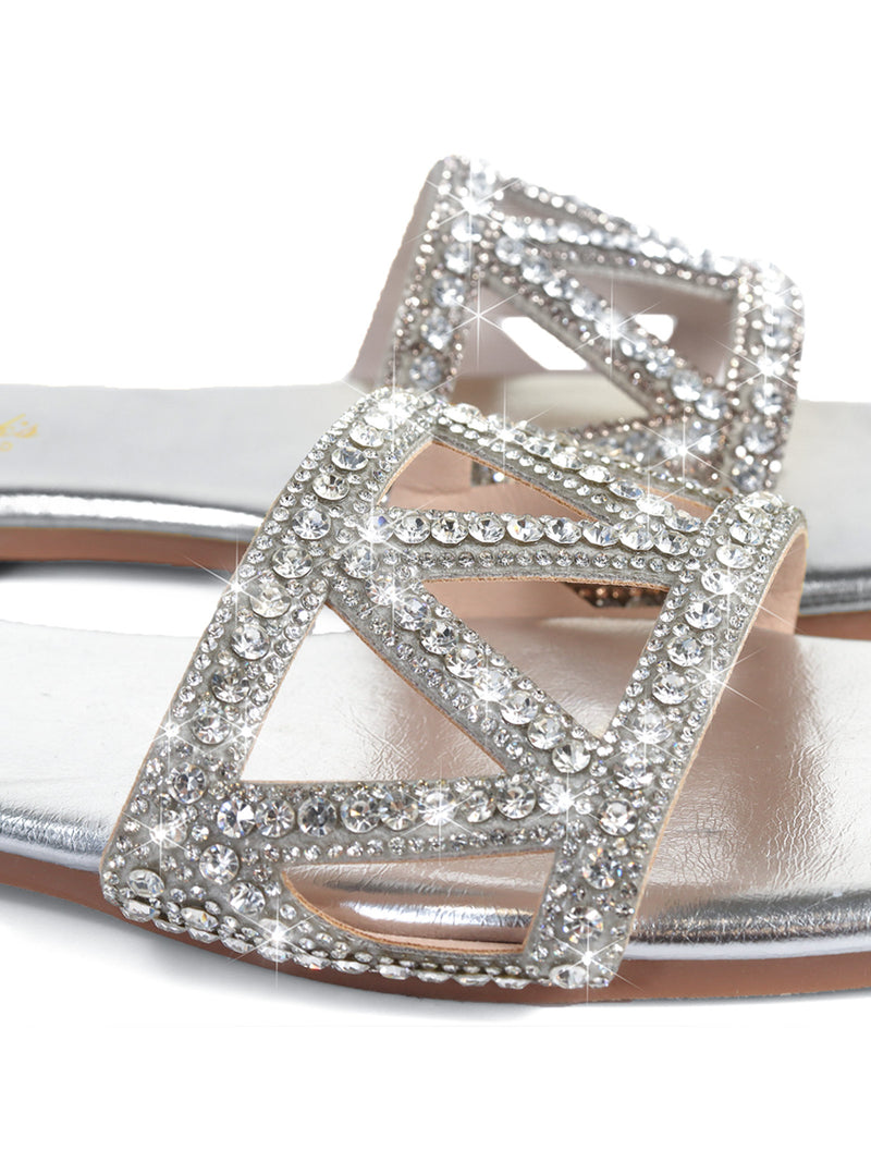 Lucy Rhinestone Flat Sandal - Frederick's of Hollywood