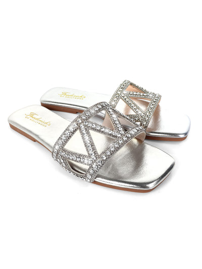 Lucy Rhinestone Flat Sandal - Frederick's of Hollywood