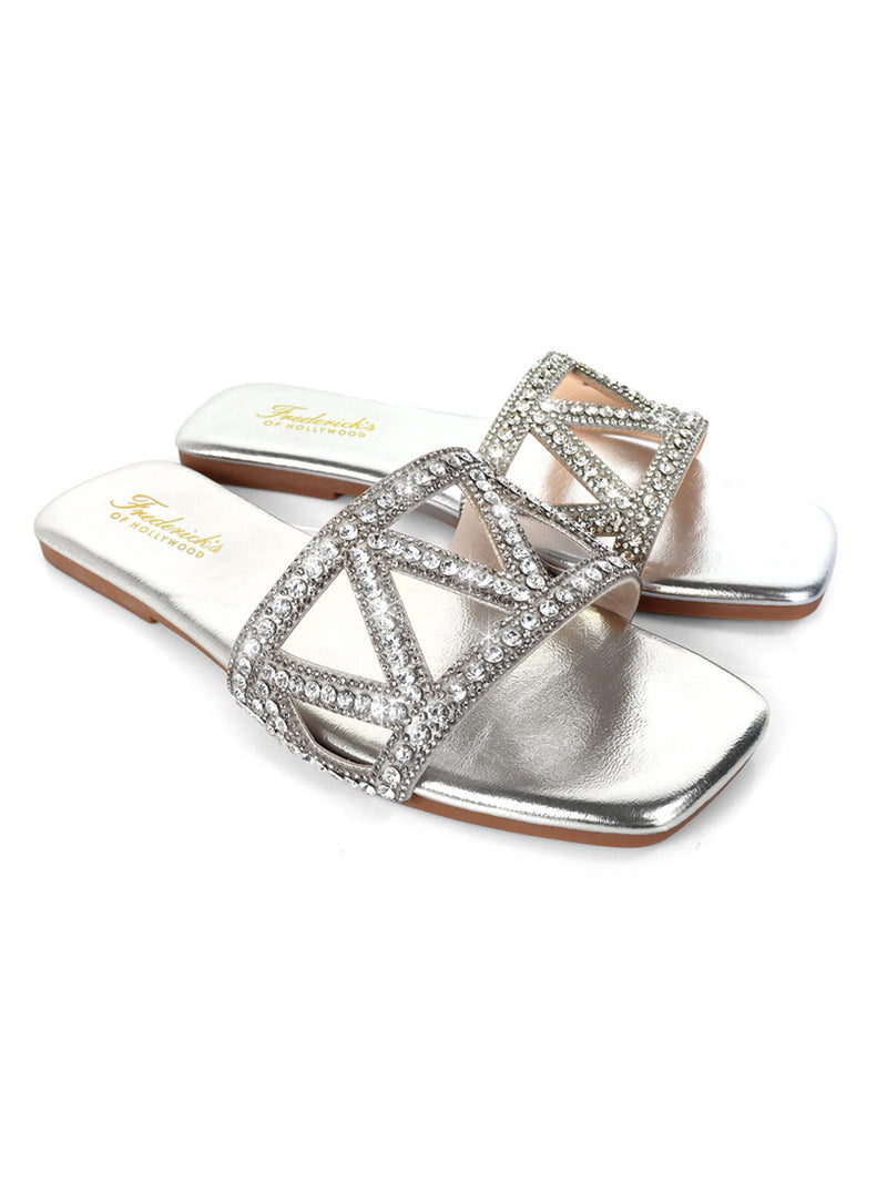 Lucy Rhinestone Flat Sandal - Frederick's of Hollywood