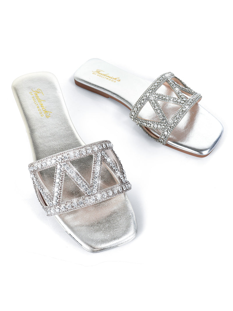 Lucy Rhinestone Flat Sandal - Frederick's of Hollywood
