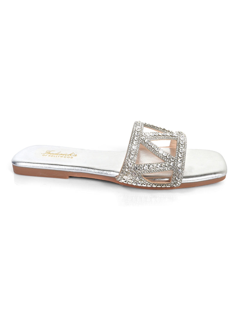Lucy Rhinestone Flat Sandal - Frederick's of Hollywood