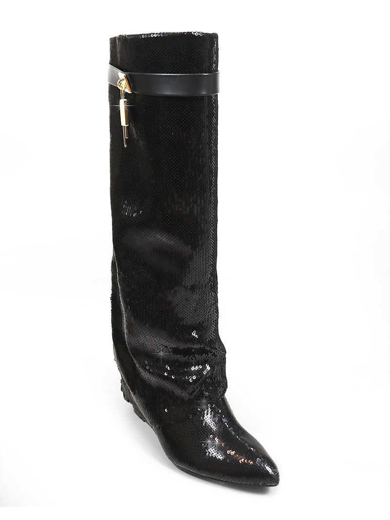 Maria Drape Over Knee Wedge Boots