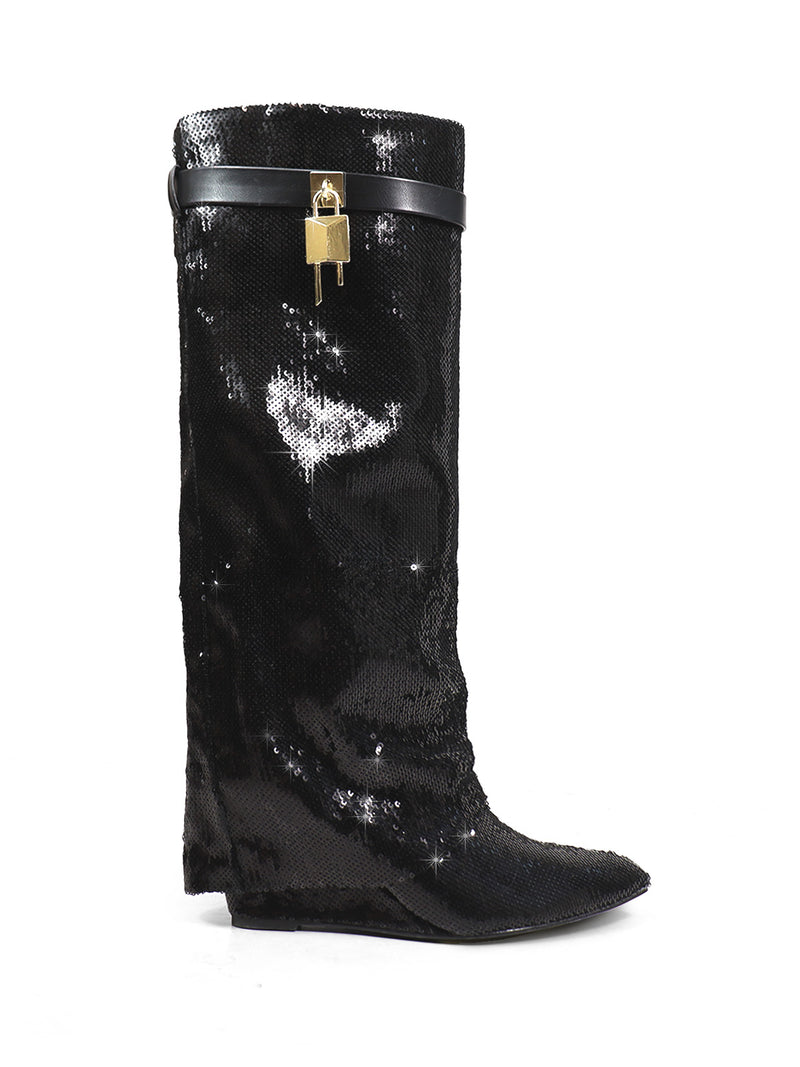 Maria Drape Over Knee Wedge Boots