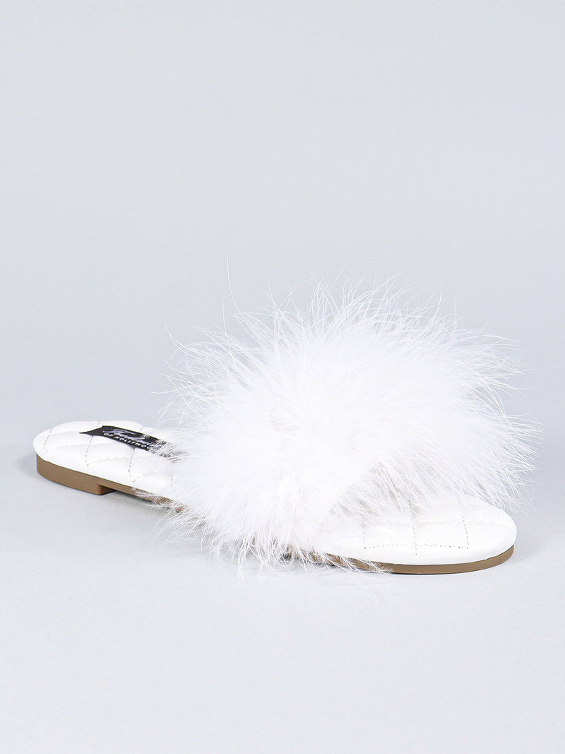 Maxim Feather Flat Sandal - White