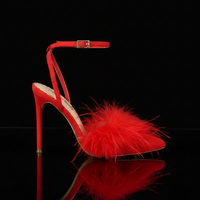 Valerie red heel with feather details