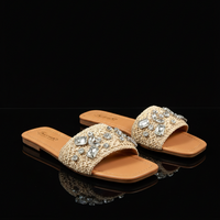 Vallie beige slides with gem details
