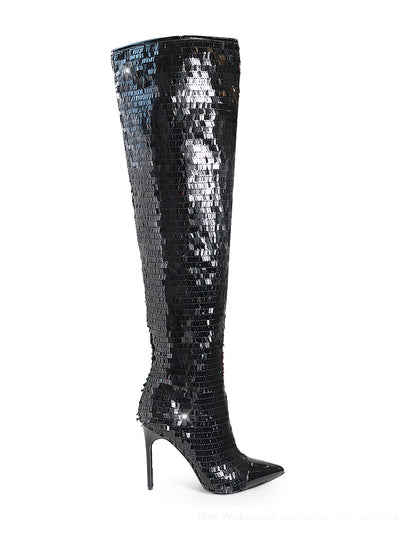 Vitoria Sequin Knee High Boots - Frederick's of Hollywood