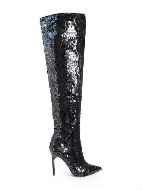 Vitoria Sequin Knee High Boots - Frederick's of Hollywood