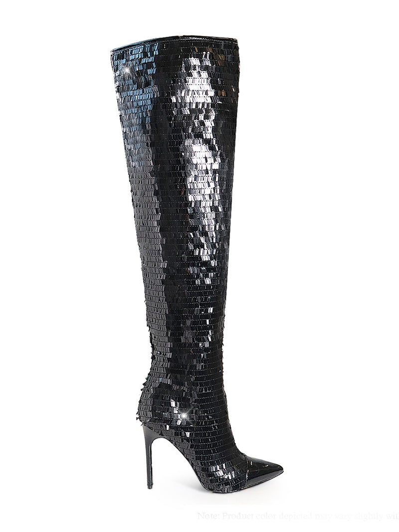 Vitoria Sequin Knee High Boots - Frederick's of Hollywood