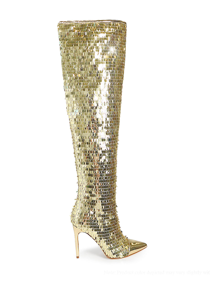 Vitoria Sequin Knee High Boots - Frederick's of Hollywood