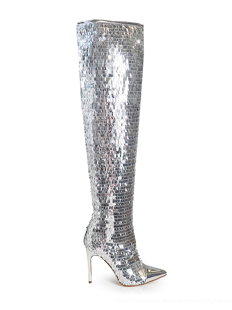 Vitoria Sequin Knee High Boots - Frederick's of Hollywood