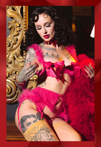 Model posing in pink lingerie 