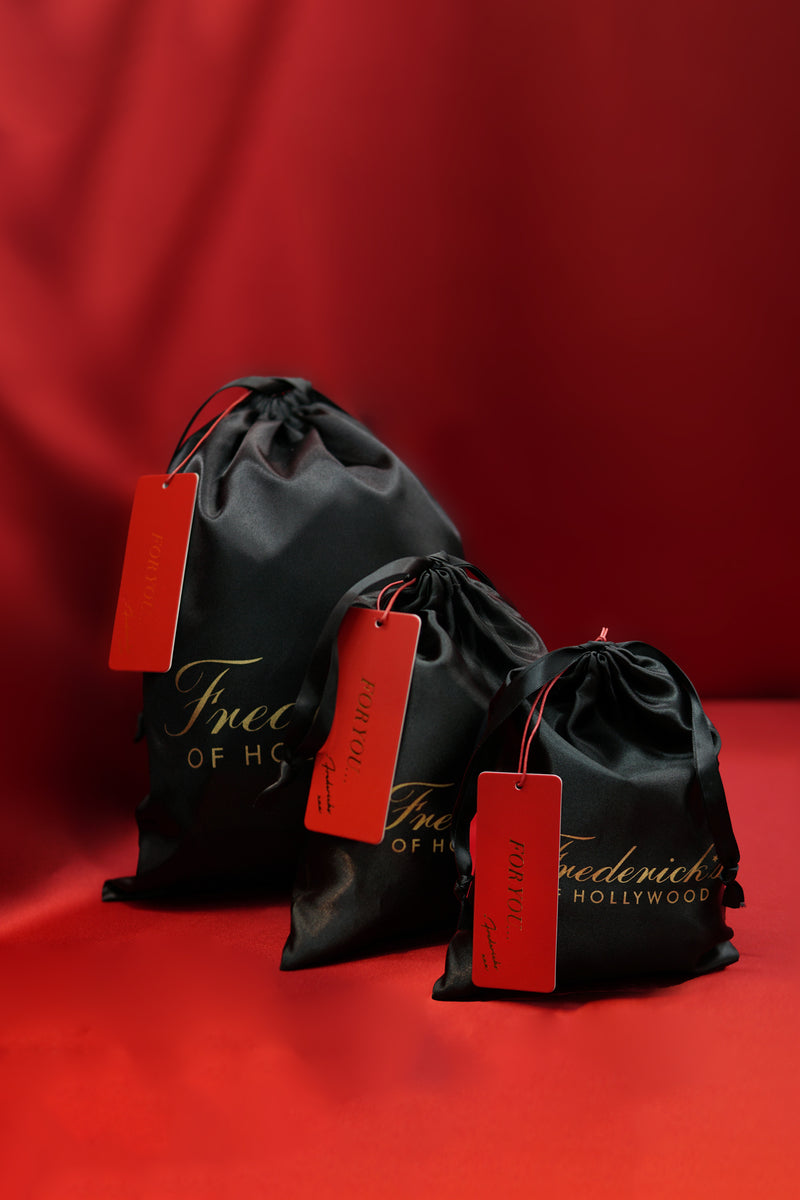 Satin Gift Pouch With Tissue & Tag - Black