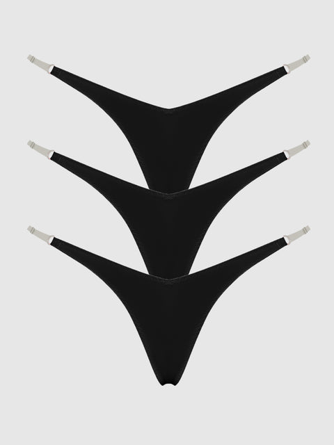 Petra Clear Side Slider Satin Thong 3 Pack - Frederick's of Hollywood
