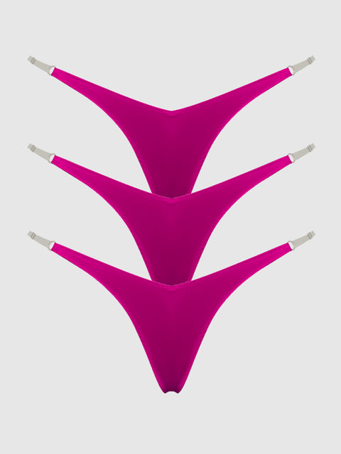 Petra Clear Side Slider Satin Thong 3 Pack - Frederick's of Hollywood