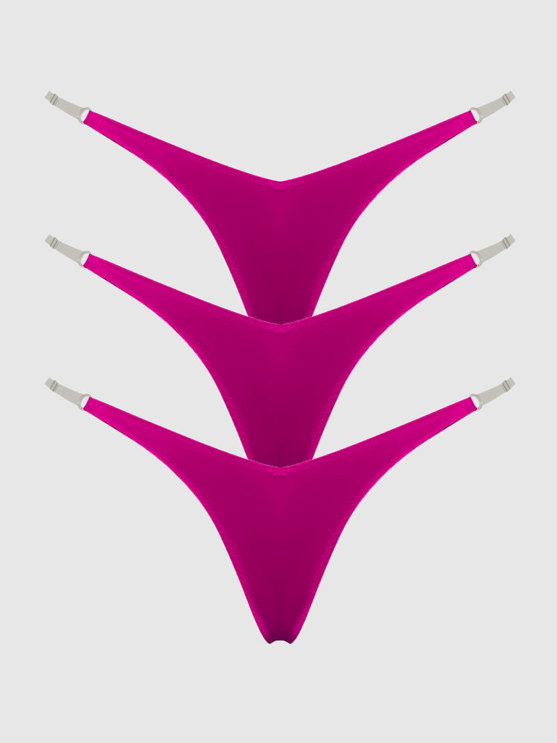 Petra Clear Side Slider Satin Thong 3 Pack - Frederick's of Hollywood