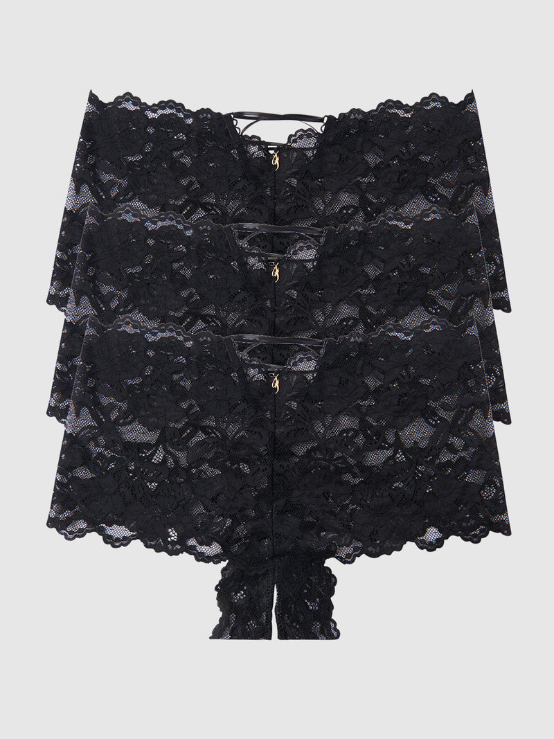 Mabel Crotchless Lace Up Back Cheeky 3 Pack - Frederick's of Hollywood